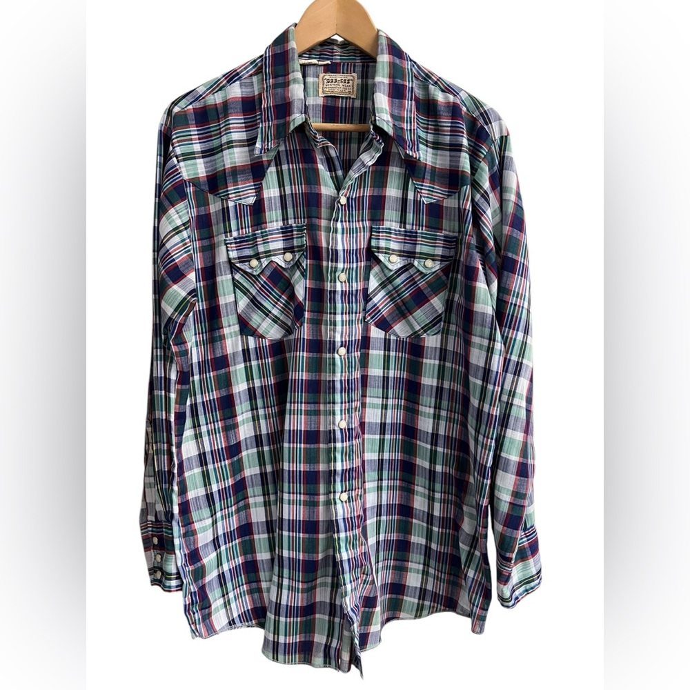 Vintage DEE CEE Authentic Western Wear Cowboy Plaid Pearl Snap Shirt Made in USA